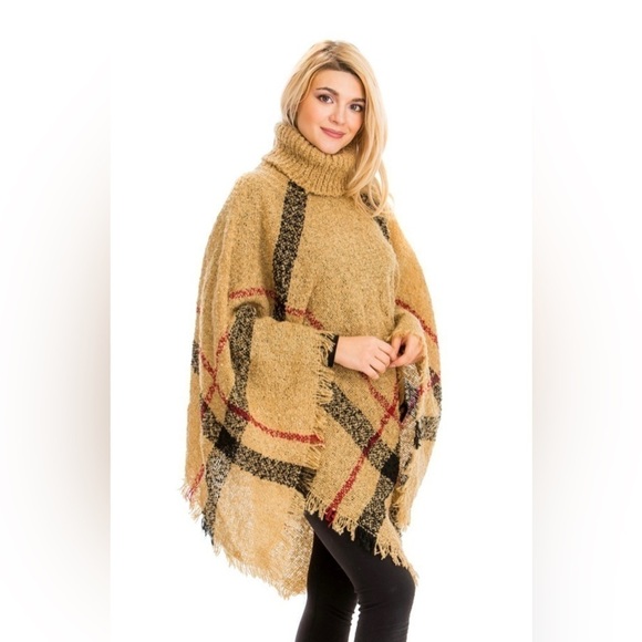 Camel Color Poncho w/Turtleneck - Picture 2 of 4